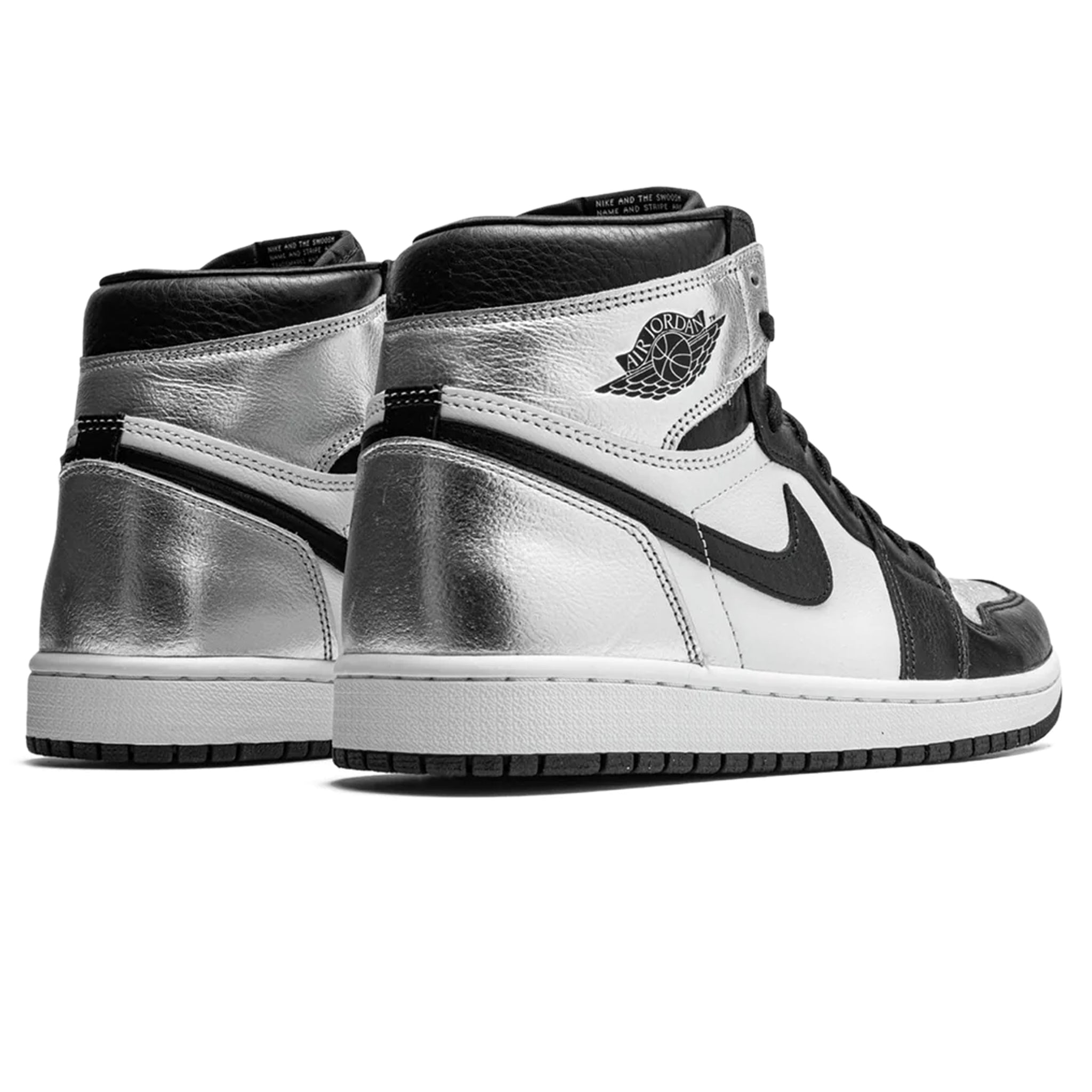 Heel view of Air Jordan 1 Retro High Silver Toe (W) CD0461-001